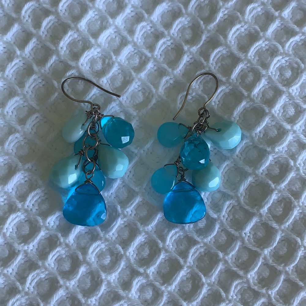 Festive blue dangly earrings